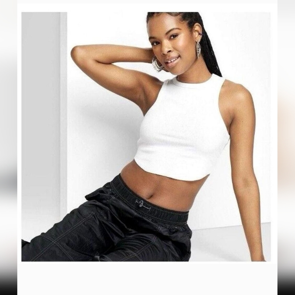 Wild Fable White Ribbed Crop Tank Top